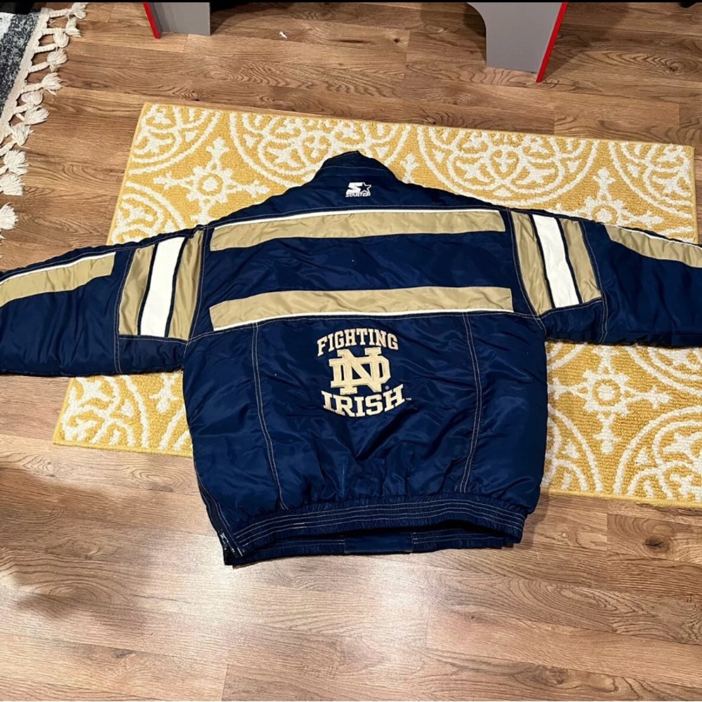 STARTER Blue and Gold Puffer Jacket with Ribbed Accents